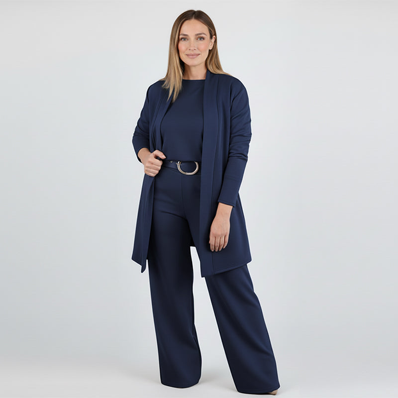 Dorren - Elegante Conjunto de Tres Piezas Con Cárdigan Largo, Top y Pantalón