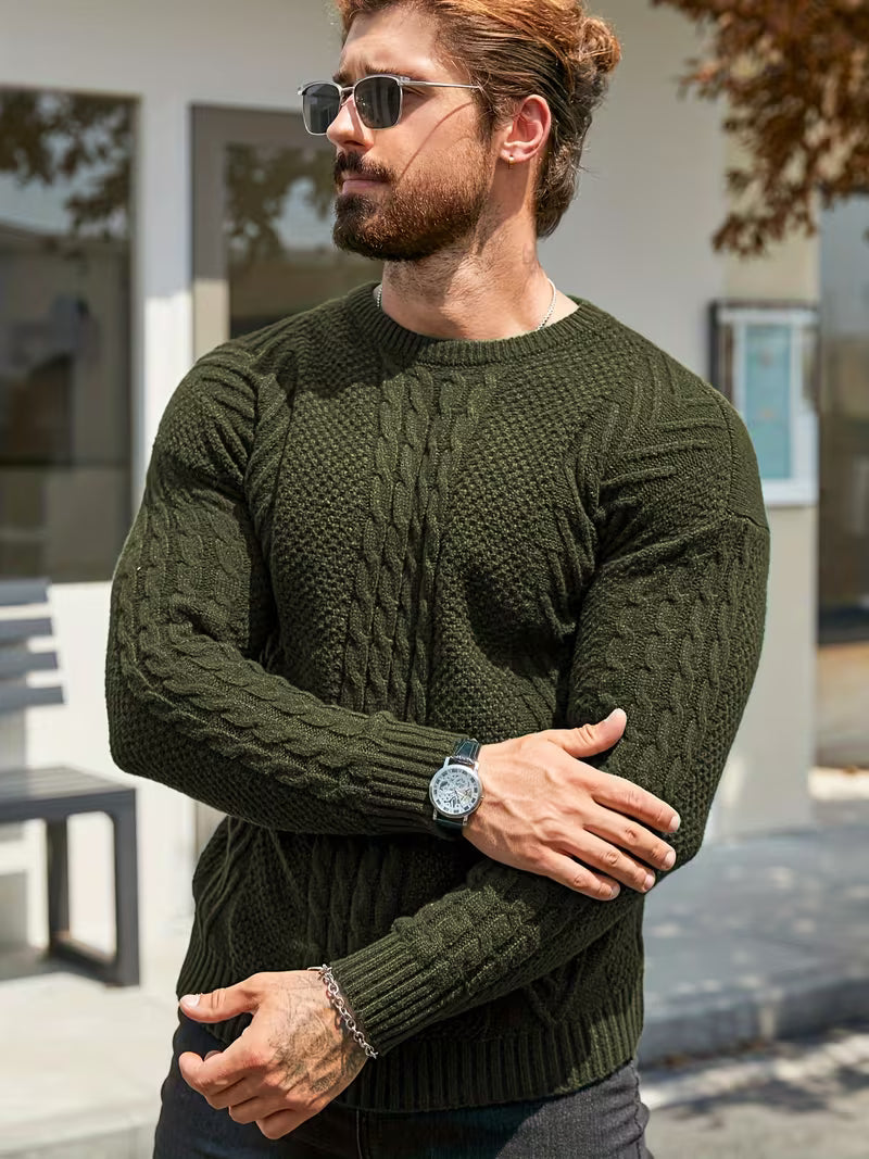 Eiduks - Jersey Clásico de Cuello Redondo Con Punto Trenzado