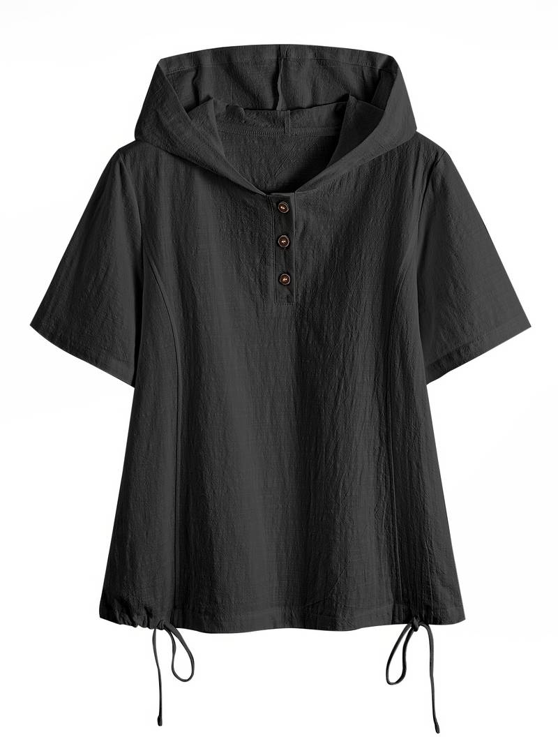 Dounia - Sudadera Holgada De Manga Corta Con Capucha Y Botones