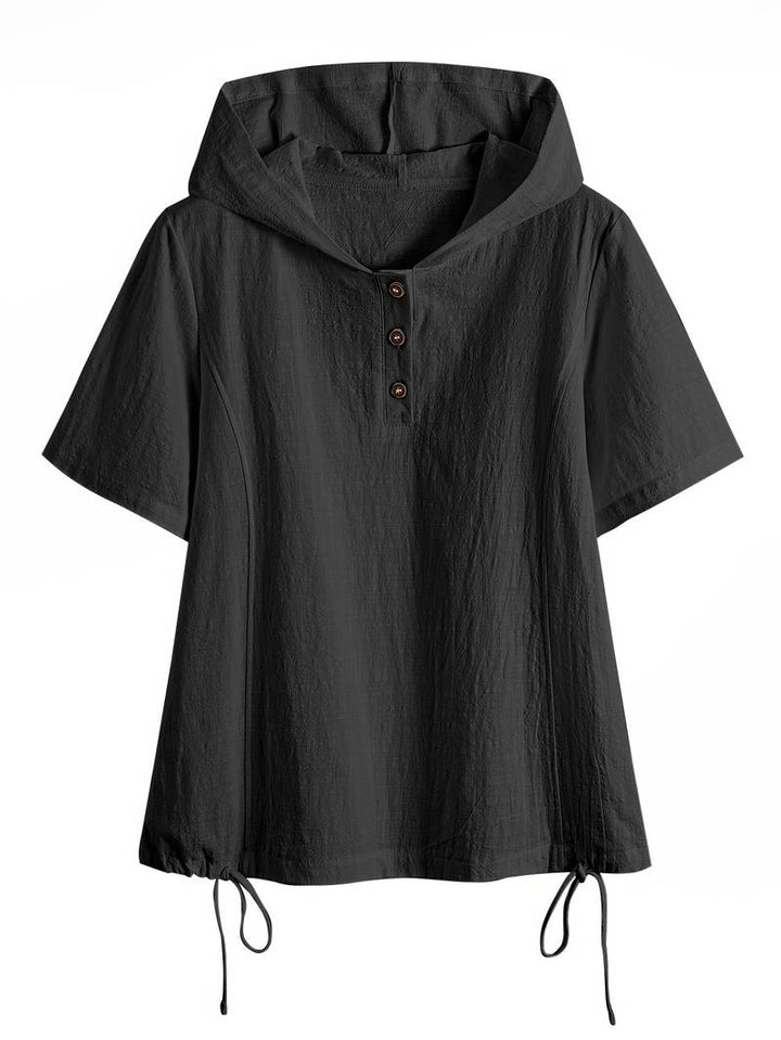 Dounia - Sudadera Holgada De Manga Corta Con Capucha Y Botones
