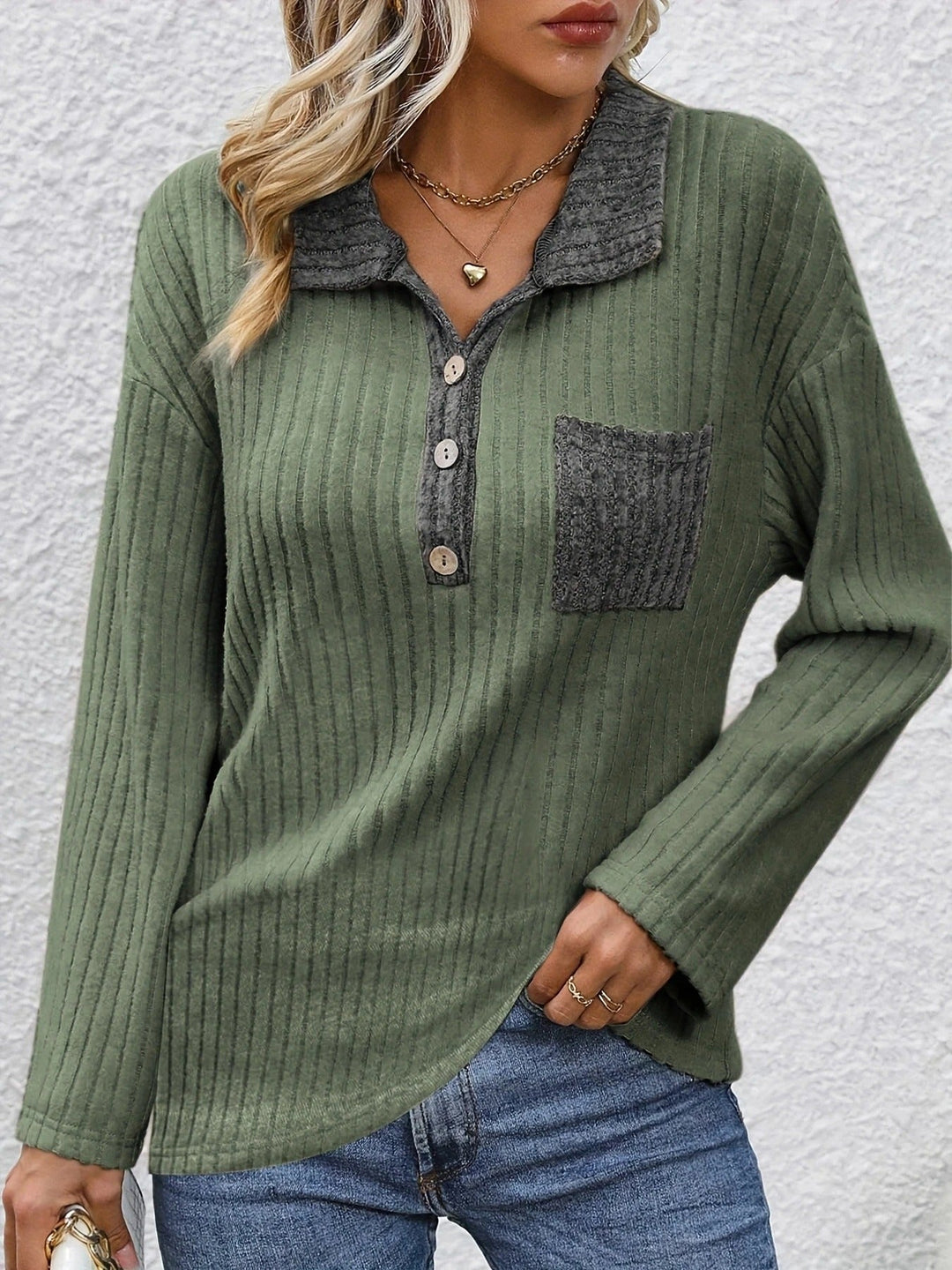 Yanna - Top de Moda con Cuello de Polo y Rayas