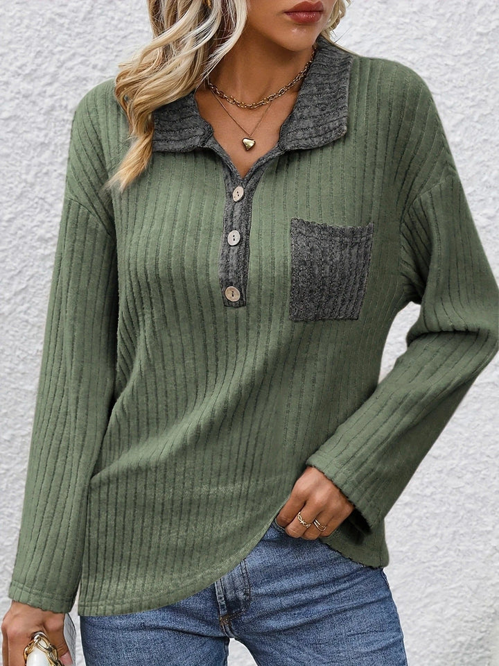 Yanna - Top de Moda con Cuello de Polo y Rayas