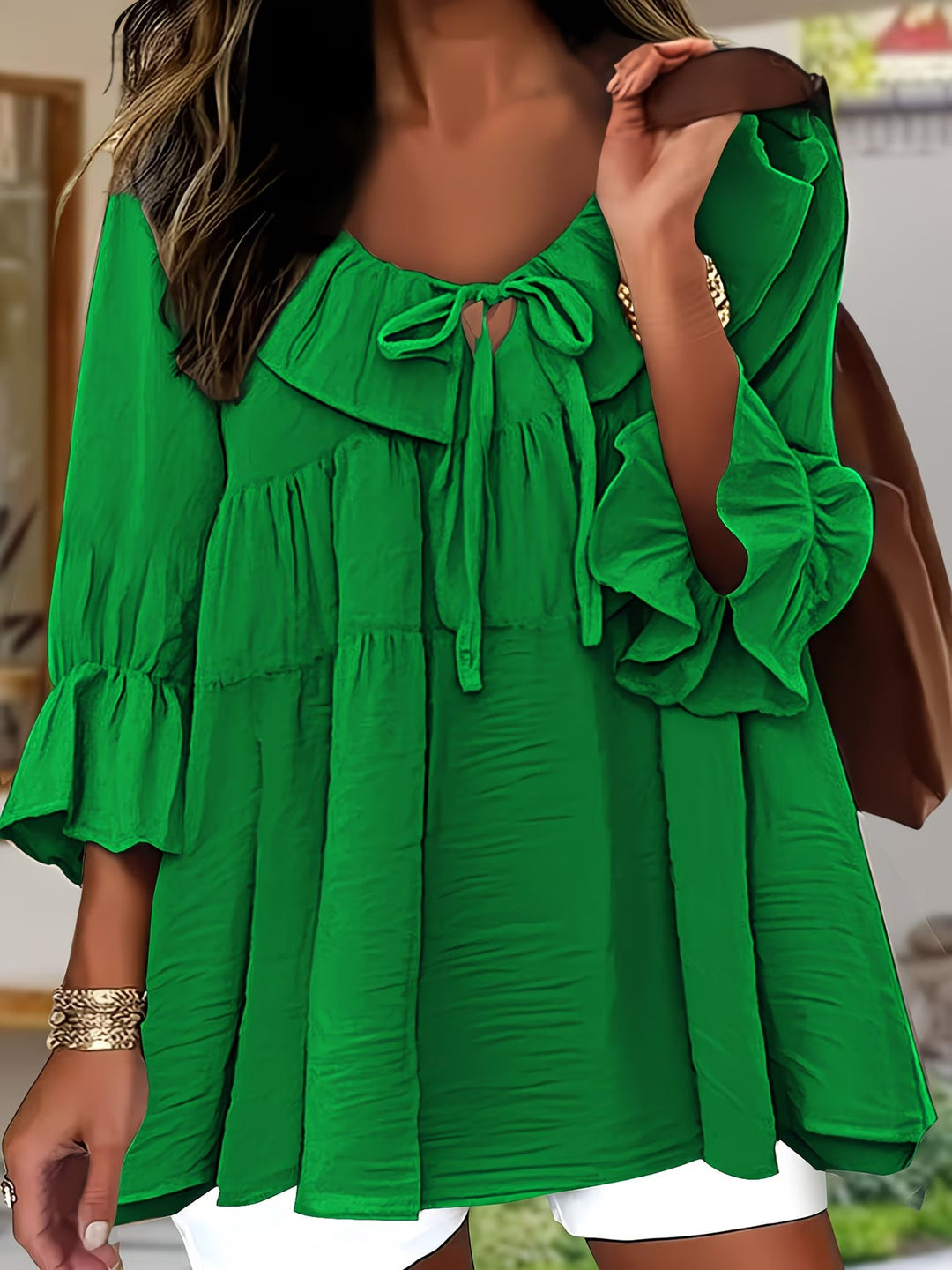 Garbine - Blusa Elegante Con Cuello De Volantes