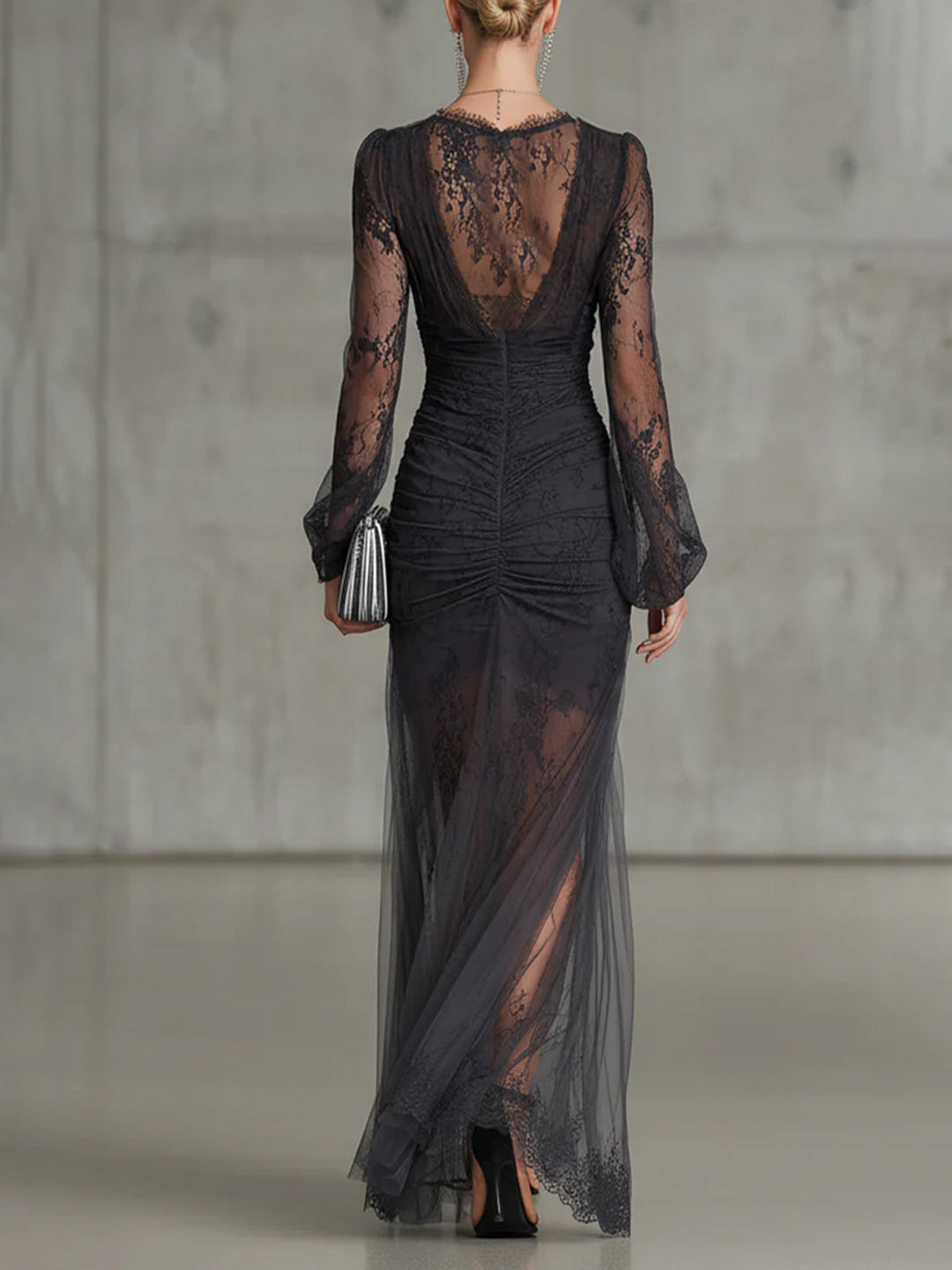 Laena - Vestido Largo Con Cuello en V y Abertura Espectacular