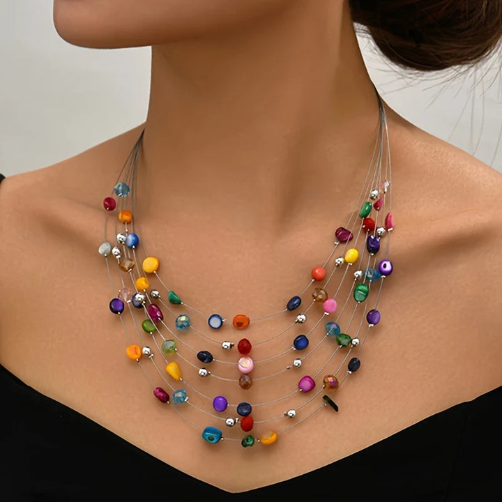 Mabelline - Collar Elegante de Estilo Bohemio con Varias Capas de Cuentas