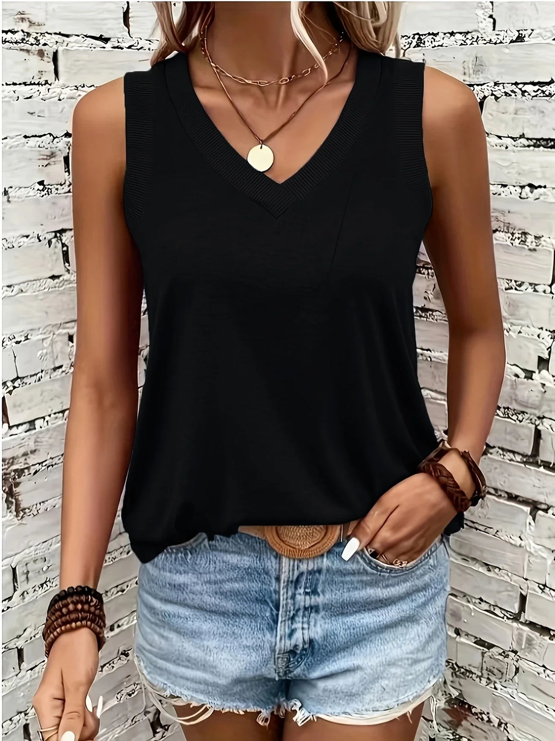 Analia - Top Transpirable Con Cuello En V Y Sin Mangas