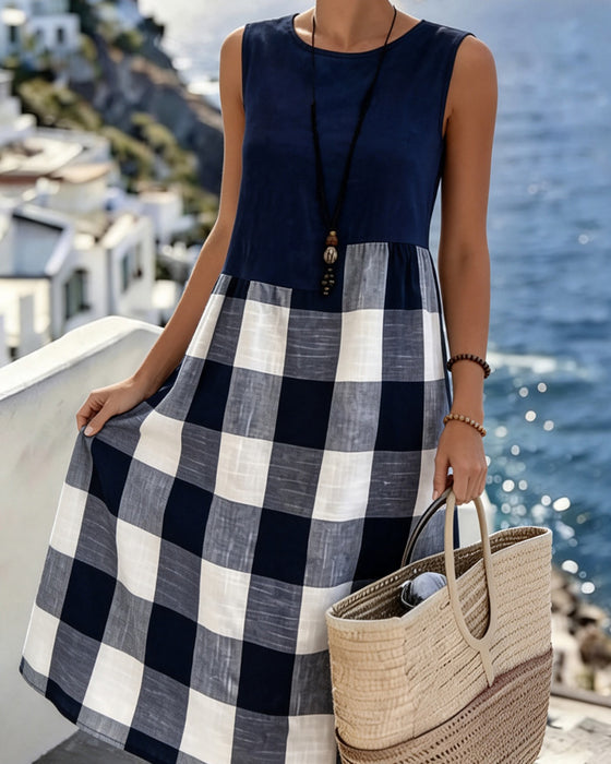 Suzina - Vestido Sin Mangas a Cuadros De Patchwork