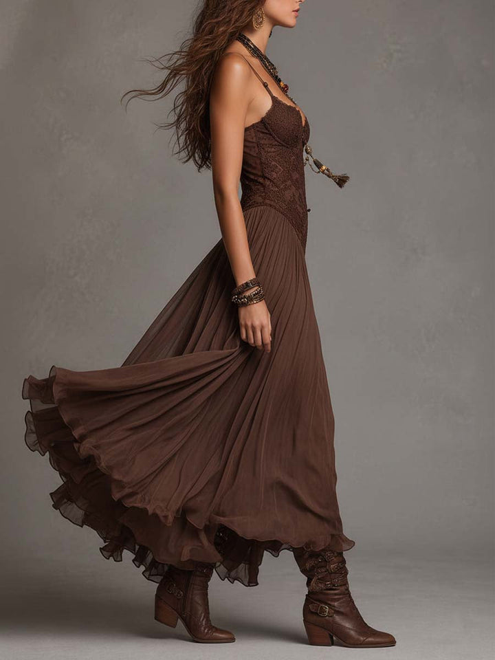 Serisha - Vestido Largo Fluido Con Corpiño De Encaje