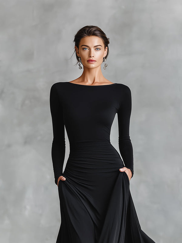 Hestia -  Elegante Vestido Largo con Pliegues Fluidos