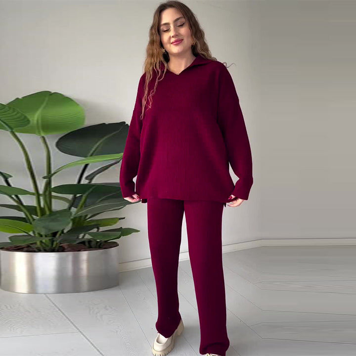 Alyana – Conjunto de Dos Piezas de Punto Acanalado Para Estar Por Casa