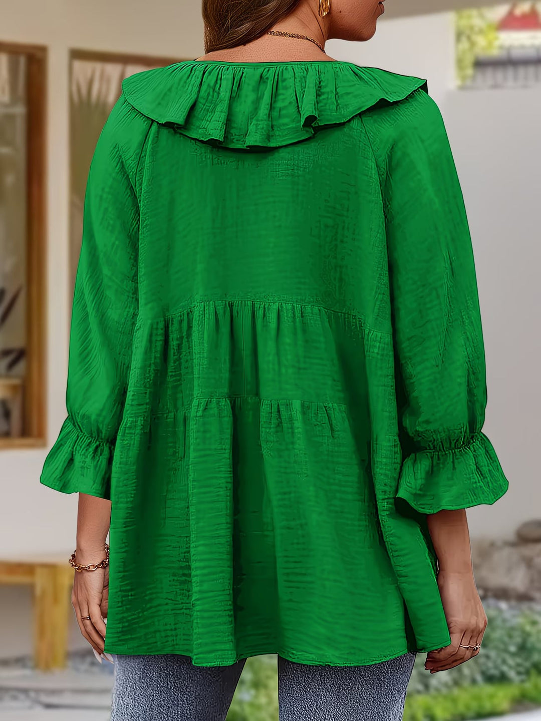 Garbine - Blusa Elegante Con Cuello De Volantes