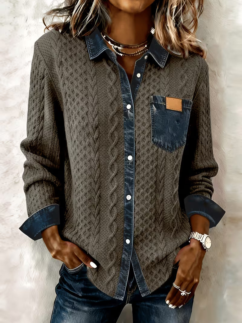Leoora - Camisa De Manga Larga Con Bolsillos De Parche