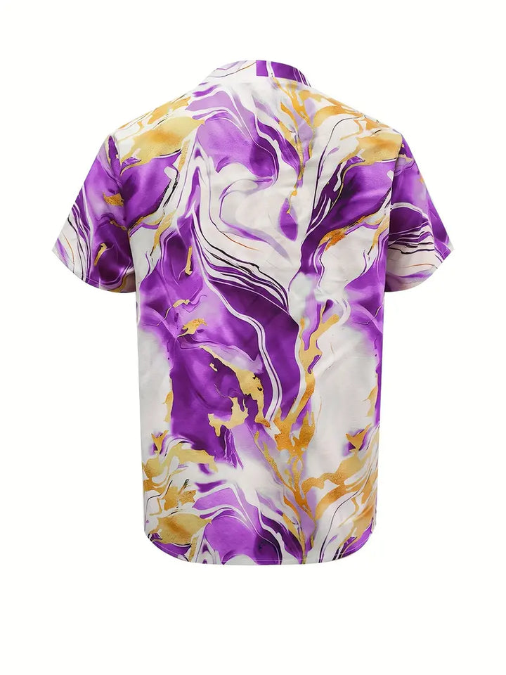 Maroula - Elegante Camisa De Manga Corta Con Estampado De Mármol