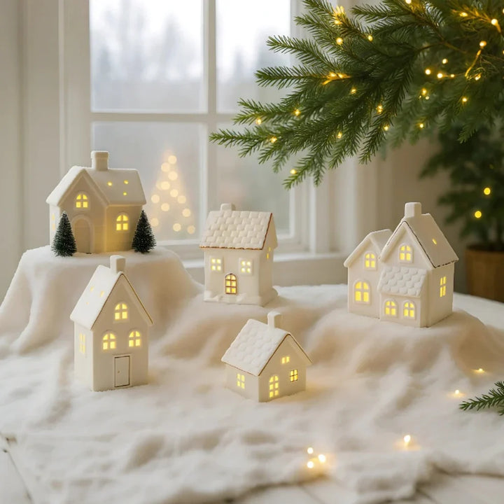 SnowLume - Conjunto Decorativo LED De Aldeas Navideñas De Cerámica