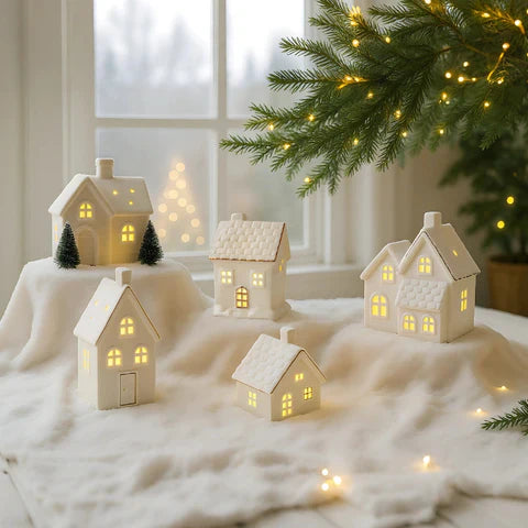 SnowLume - Conjunto Decorativo LED De Aldeas Navideñas De Cerámica