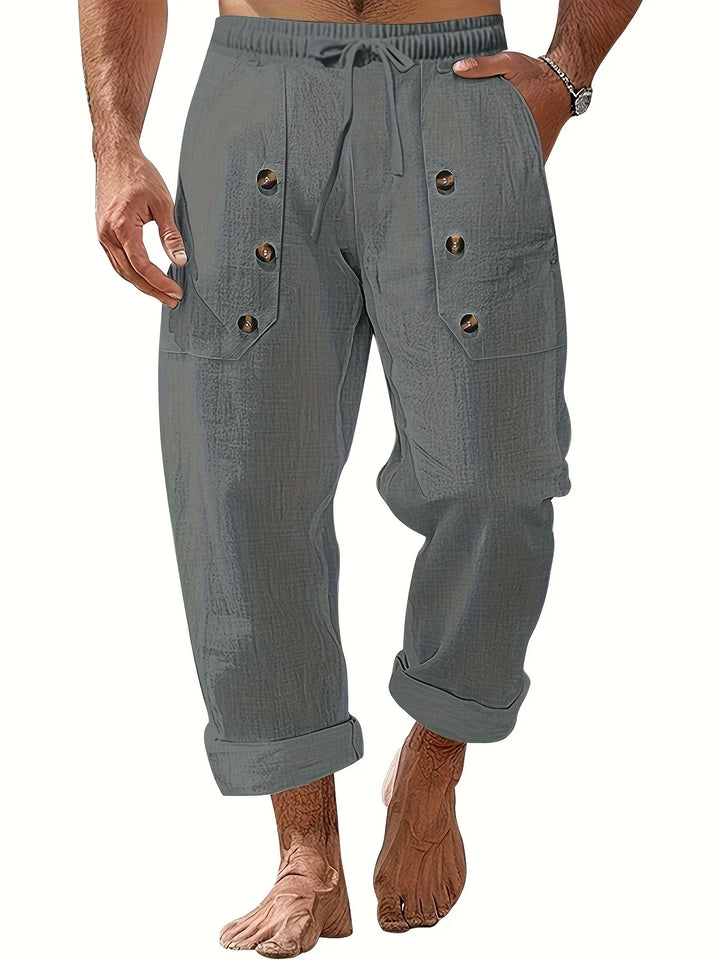 Beslan - Pantalones Elegantes De Pierna Recta Con Botones Dorados