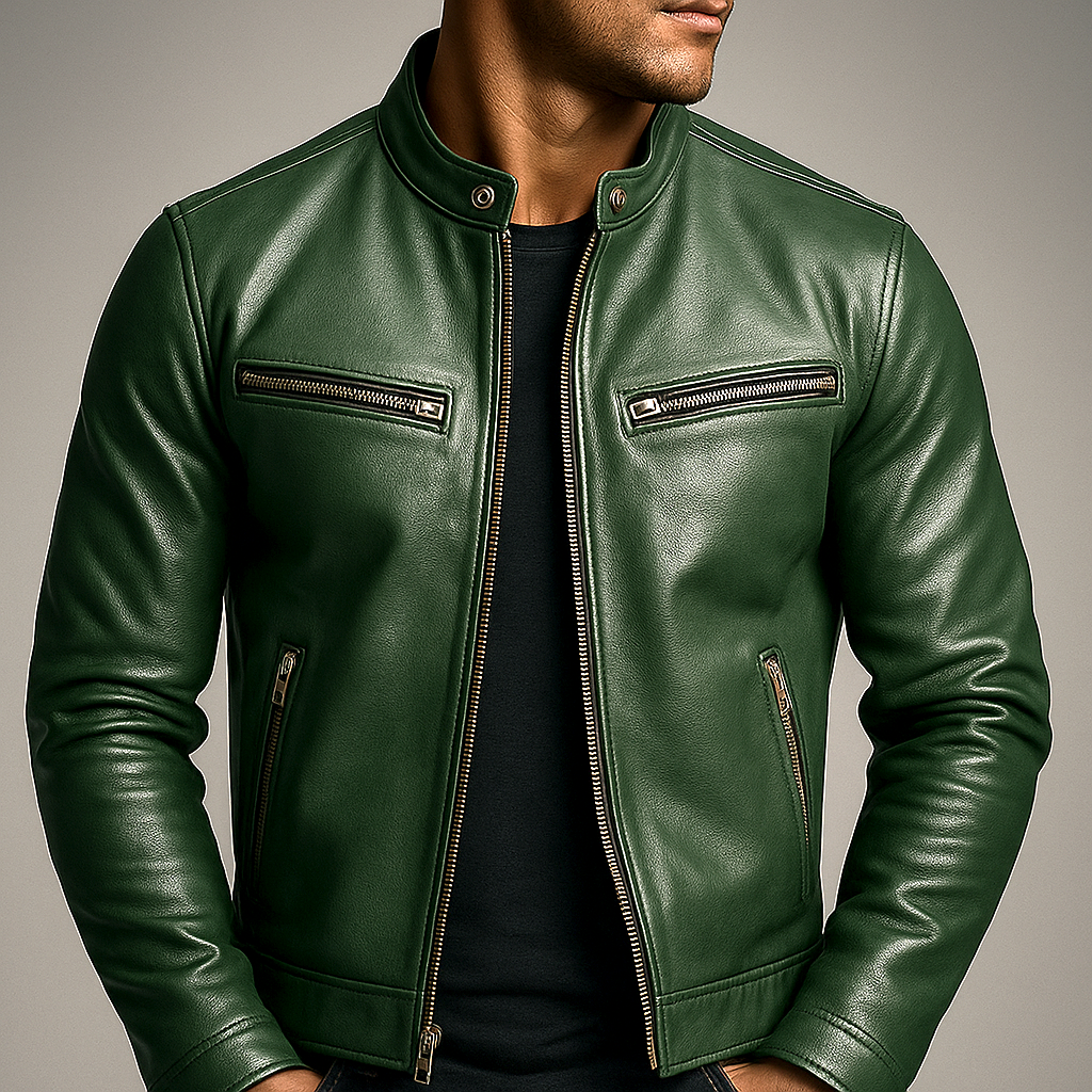 Jaromir - Chaqueta Vntage De Cuero Con Cremallera
