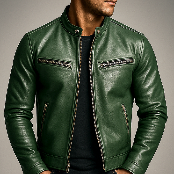 Jaromir - Chaqueta Vntage De Cuero Con Cremallera