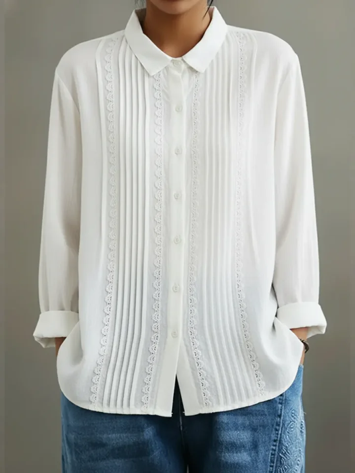 Kalanit - Camisa De Lino y Algodón Con Encaje Patchwork