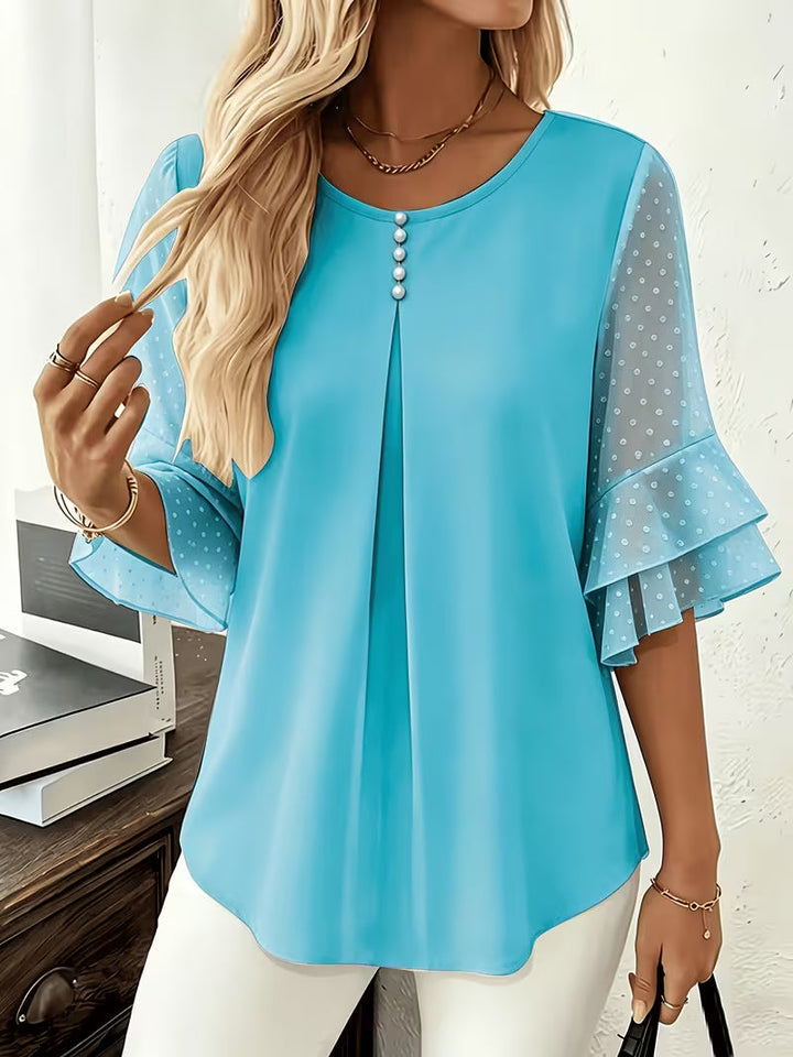 Hurley - Blusa de Cuello Redondo Con Mangas Transparentes Con Volantes