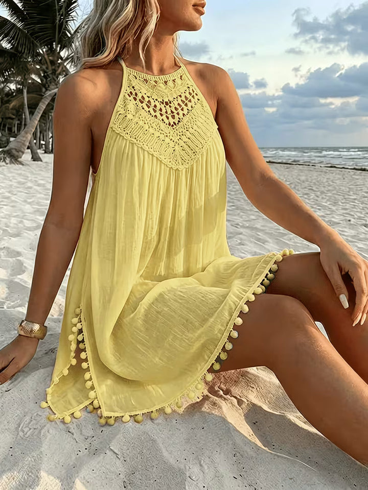 Shiena - Elegante Vestido De Encaje De Ganchillo Con Cuello Halter