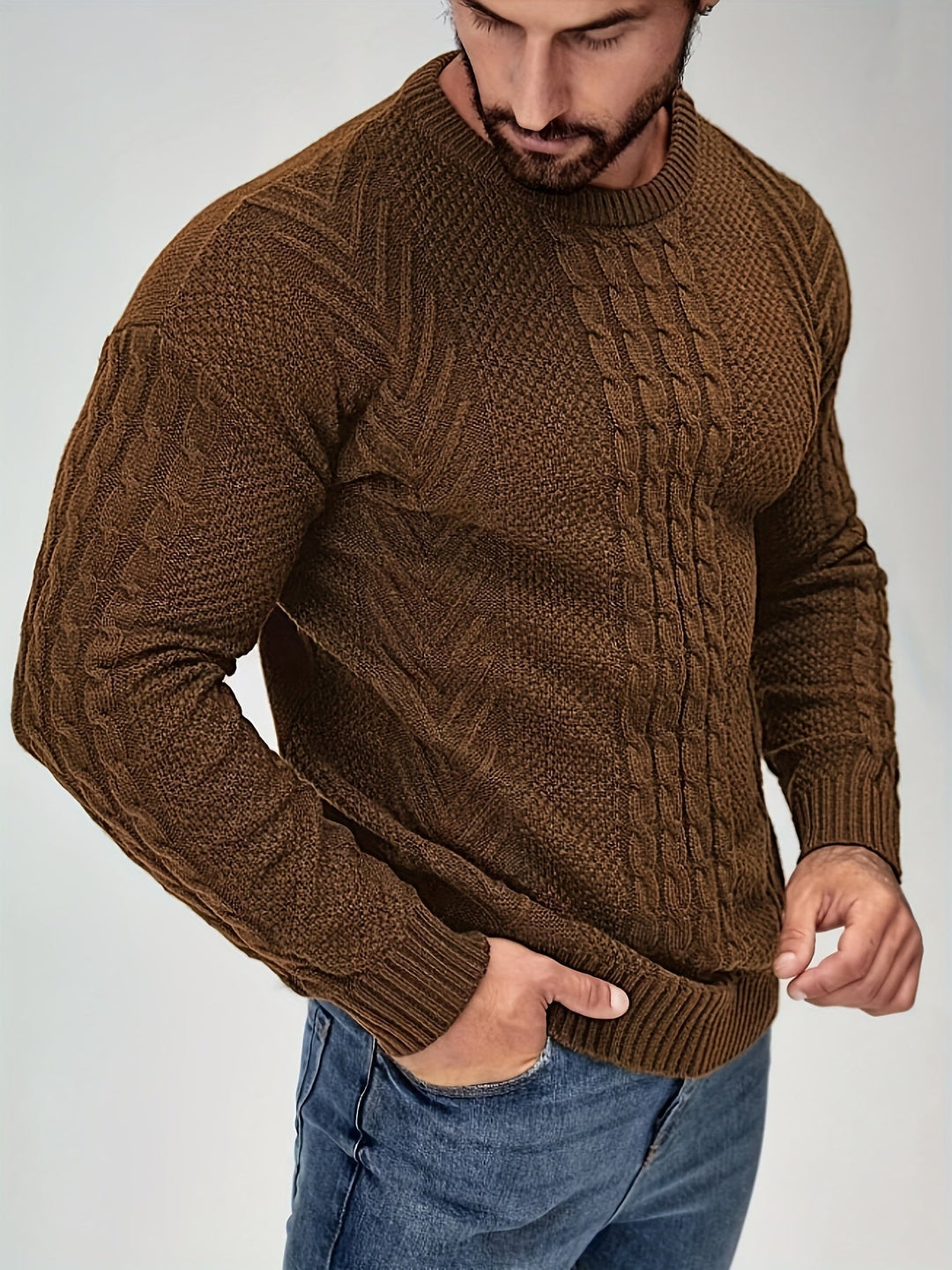 Eiduks - Jersey Clásico de Cuello Redondo Con Punto Trenzado