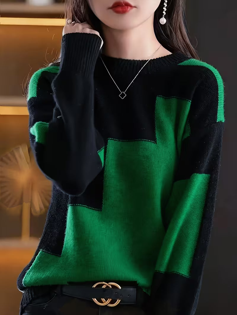 Marvelle - Jersey De Manga Larga Con Cuello Redondo Y Bloques De Color