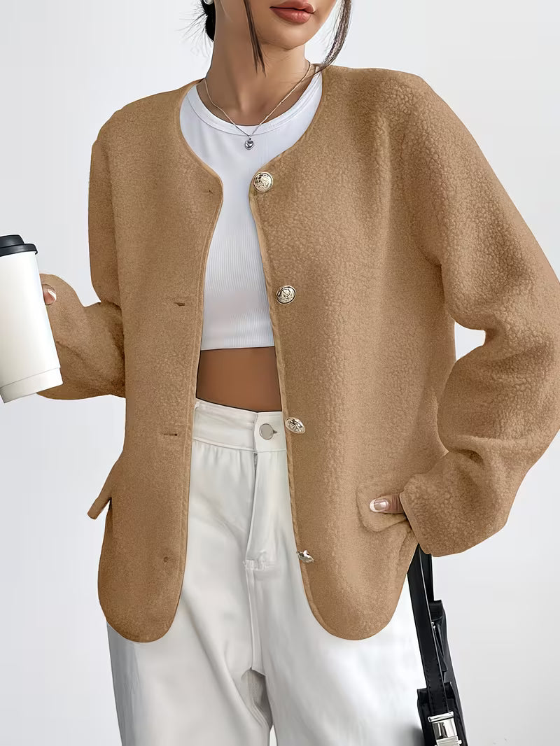 Viktorija - Elegante Chaqueta de Cuello Redondo Con Botones