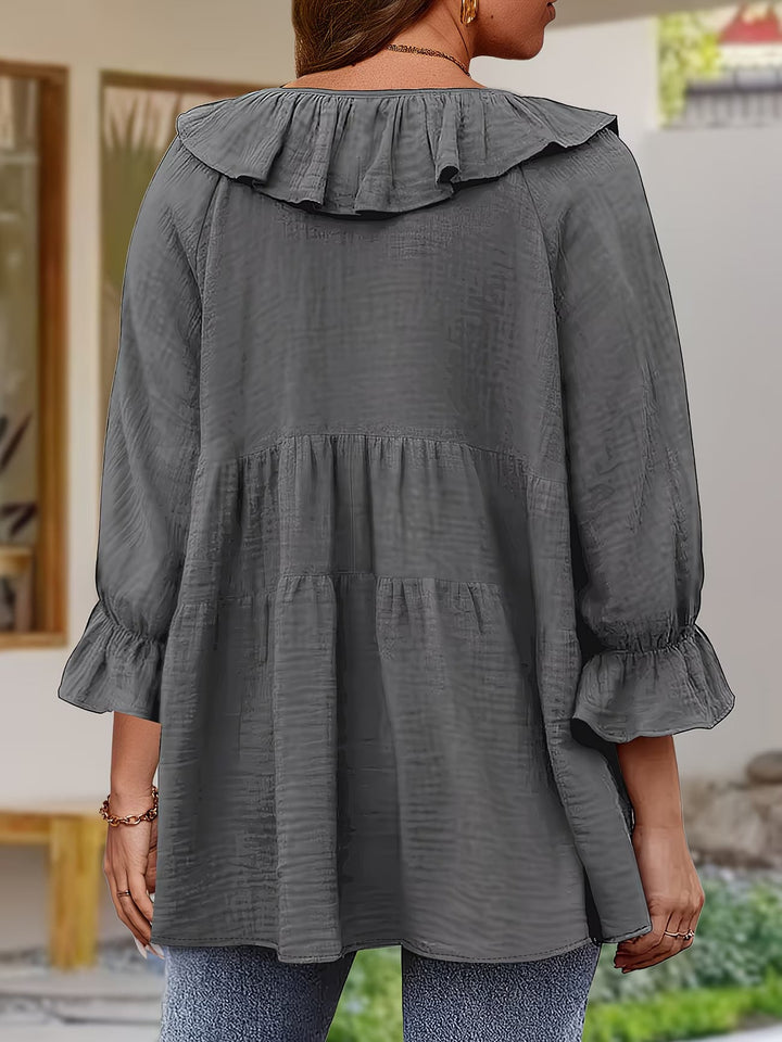 Garbine - Blusa Elegante Con Cuello De Volantes