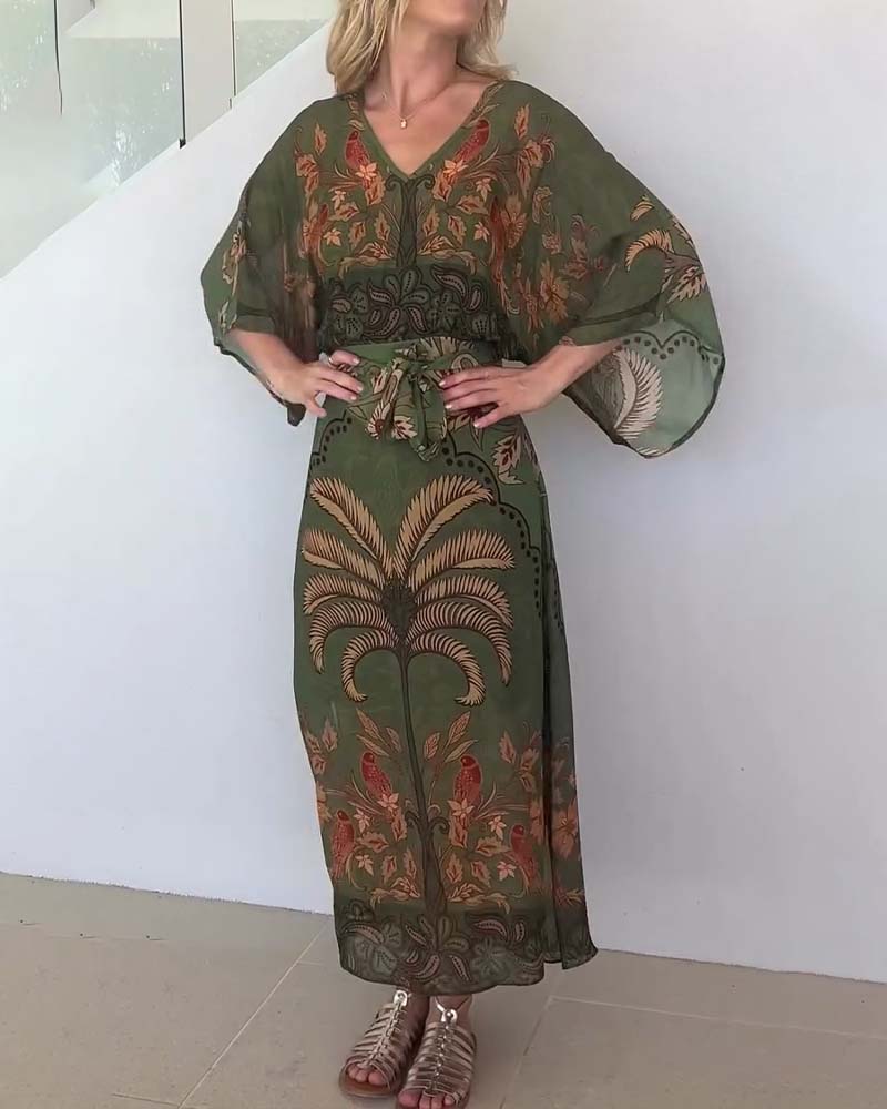 Brini - Vestido Estampado Con Escote en V Para La Temporada De Vacaciones