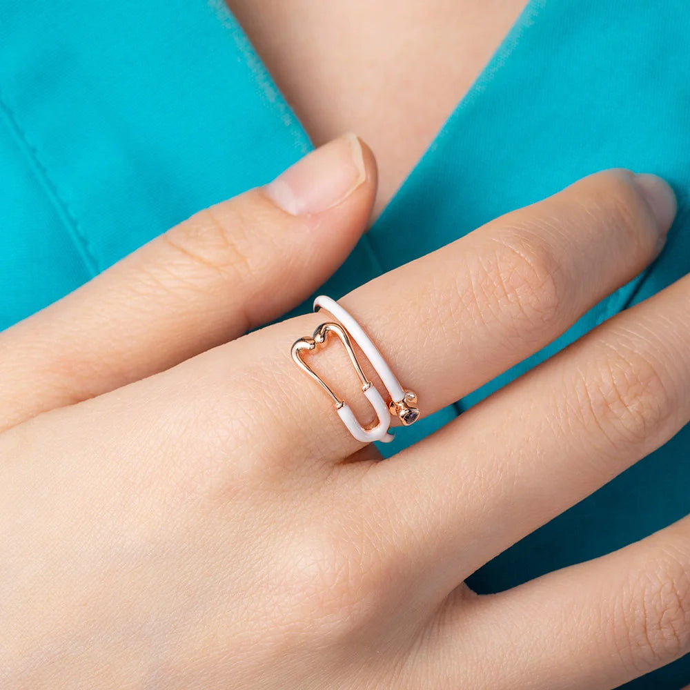 Caitleen - Anillo Estetoscopio Con Piedra Preciosa En Forma De Corazón