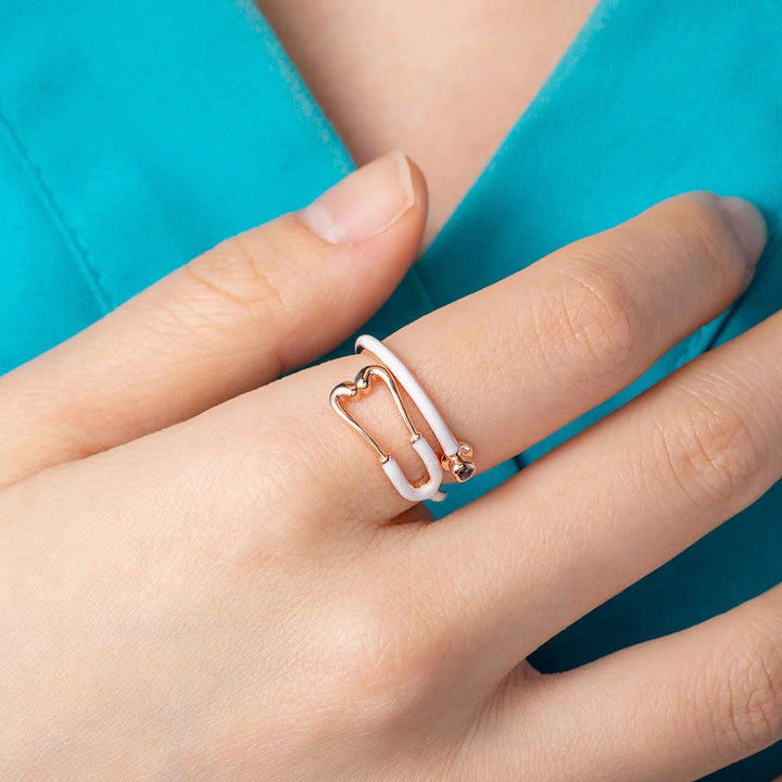 Caitleen - Anillo Estetoscopio Con Piedra Preciosa En Forma De Corazón