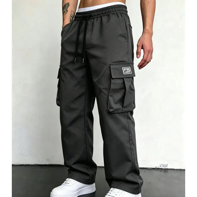 Nesham - Pantalones Cargo Con Cordón en la Cintura y Bolsillos