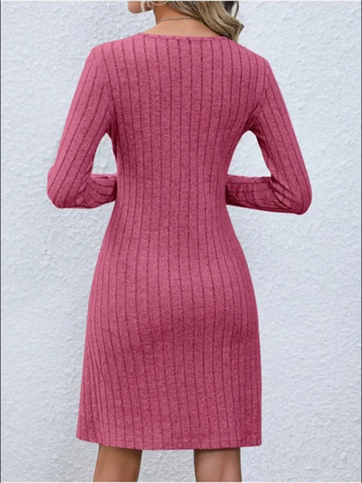 Yessie - Vestido de Botones Con Cuello en Pico