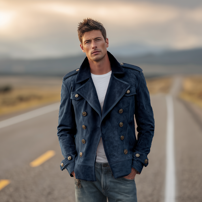 Momonosuke - Chaqueta Clásica Retro de Estilo Western Con Solapas y Doble Botonadura en Ante