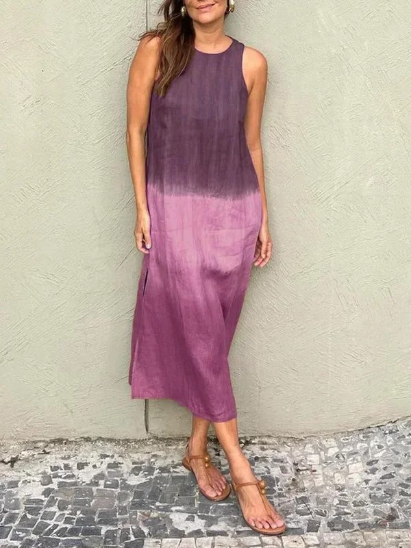 Melisa - Vestido De Algodón y Lino Con Cuello Redondo