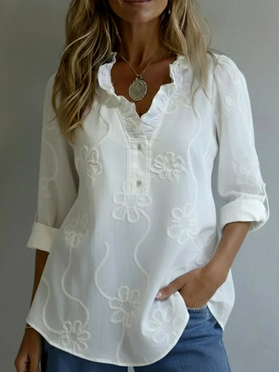 Beatrixa - Camisa Con Cuello Con Volantes y Estampado Floral
