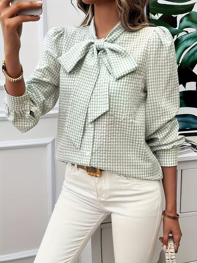 Meella - Elegante Blusa Con Pajarita a Cuadros Vichy