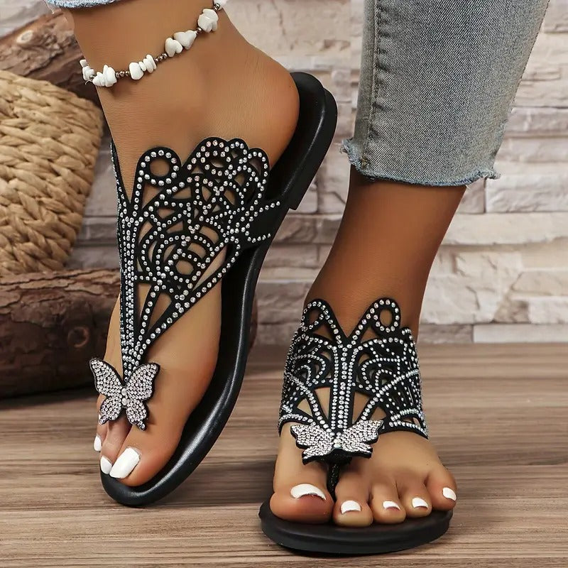 Rosalia - Elegante Sandalia de Piel Con Cubierta de Mariposa