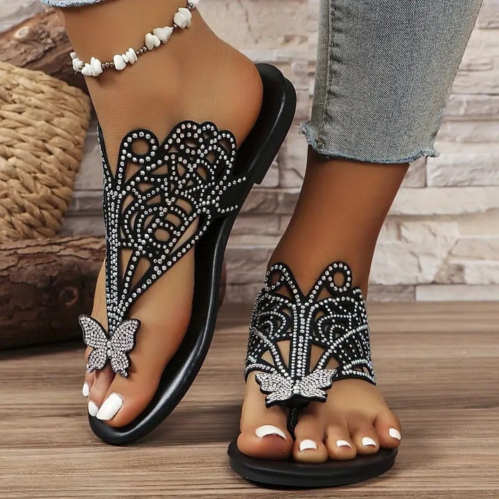 Rosalia - Elegante Sandalia de Piel Con Cubierta de Mariposa