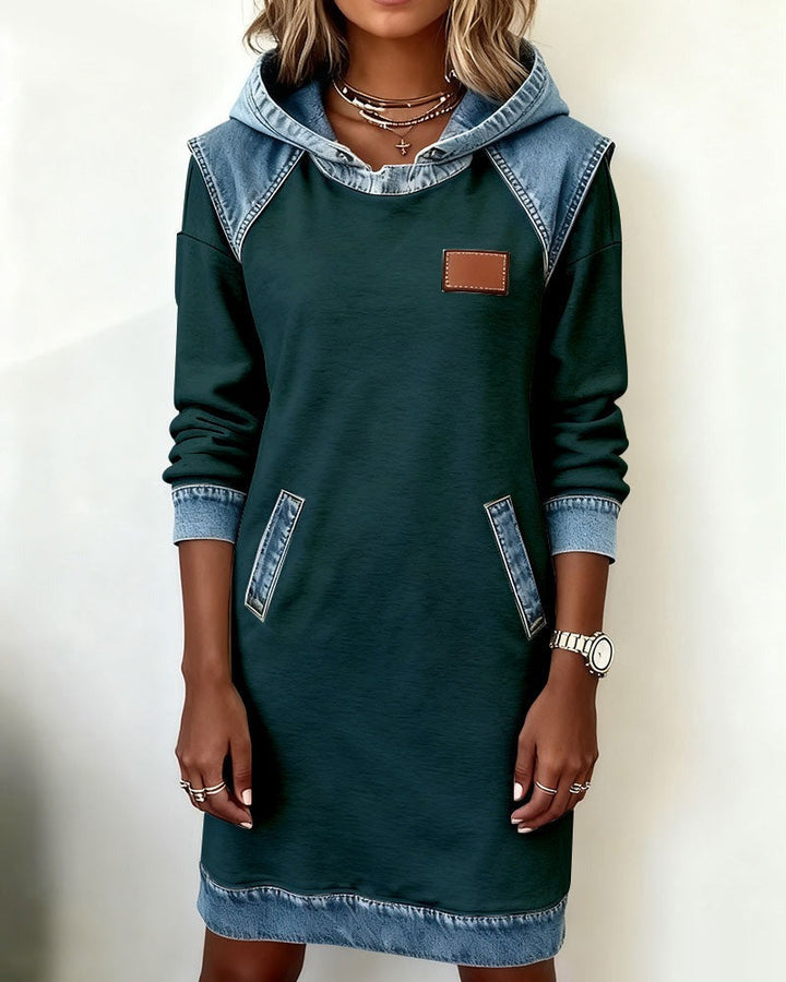 Viktoria - Vestido Informal Con Capucha Y Detalles De Denim