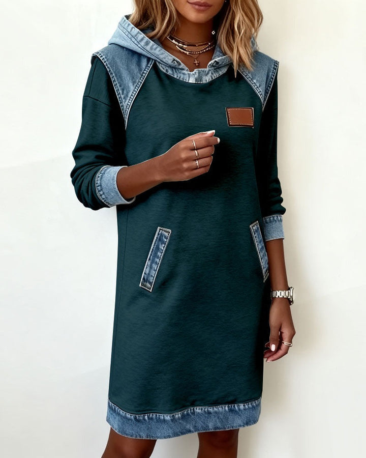 Viktoria - Vestido Informal Con Capucha Y Detalles De Denim