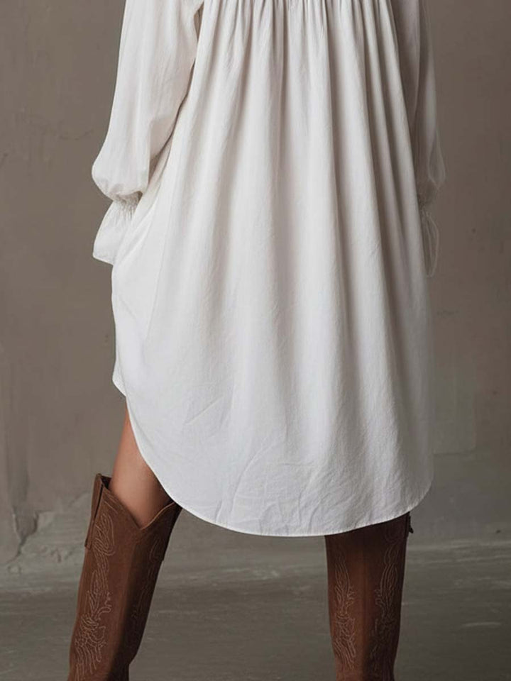 Amparo - Vestido Camisero de manga Larga con bajo Asimétrico