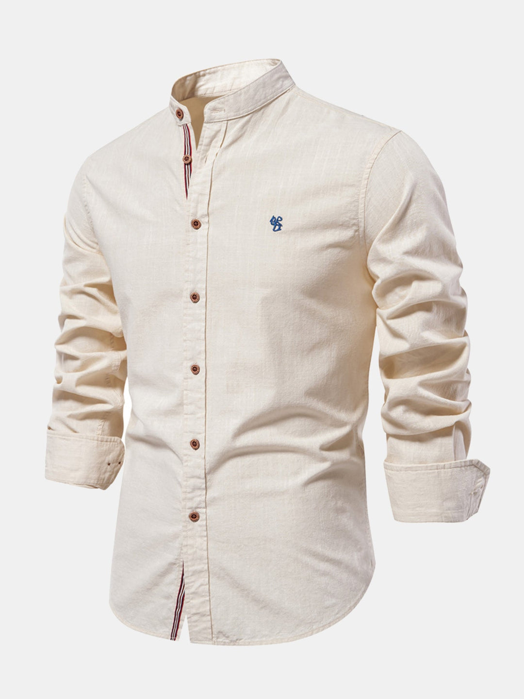 Mathias - Camisa De Lino De Manga Larga Con Cuello Alto