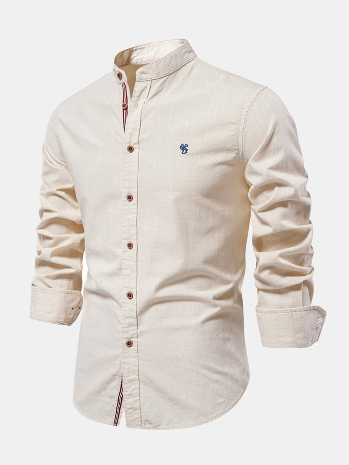 Mathias - Camisa De Lino De Manga Larga Con Cuello Alto