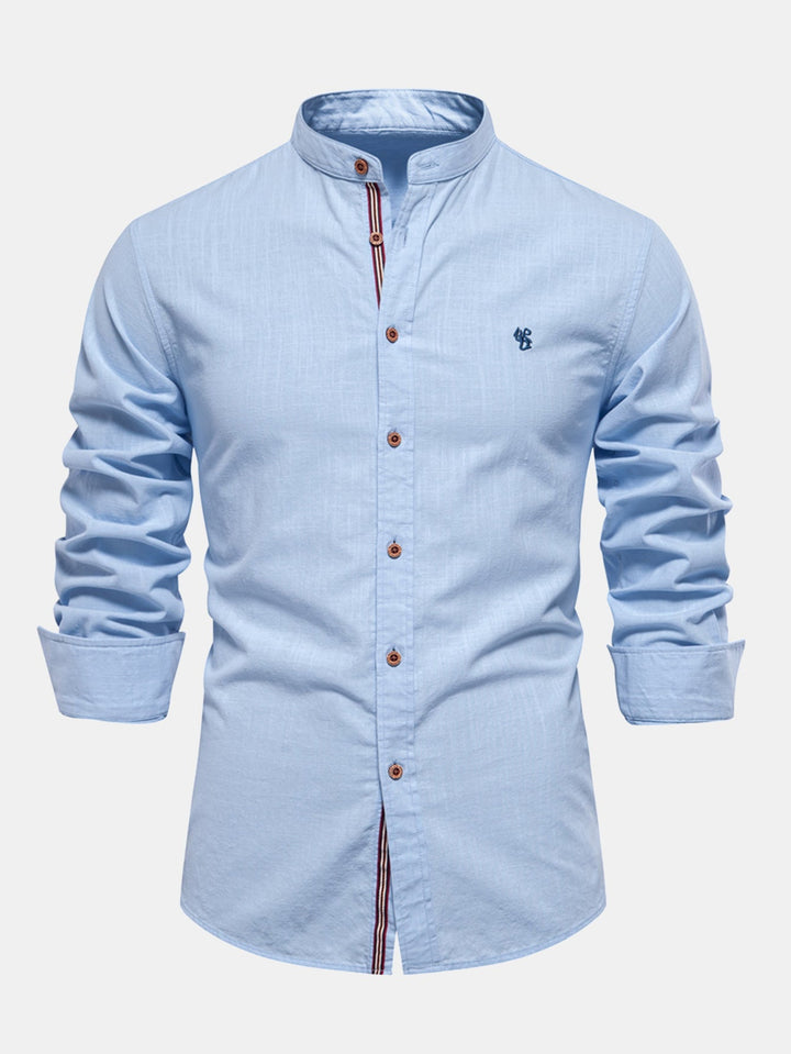 Mathias - Camisa De Lino De Manga Larga Con Cuello Alto