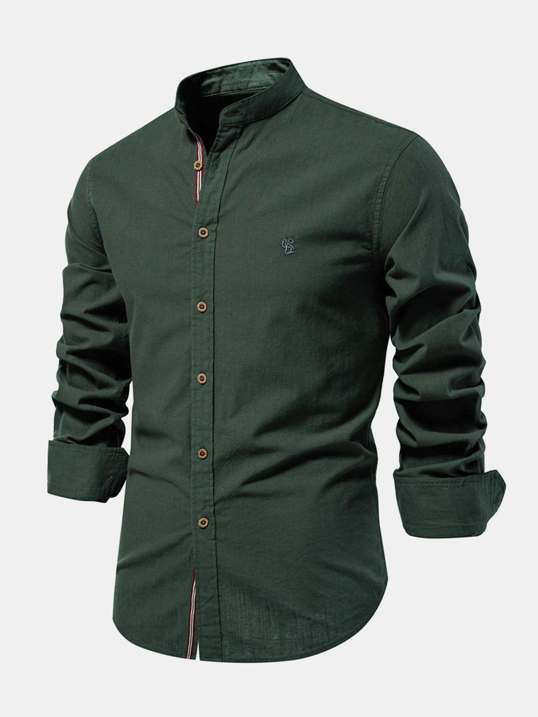 Mathias - Camisa De Lino De Manga Larga Con Cuello Alto