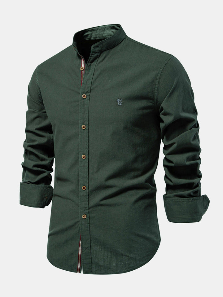 Mathias - Camisa De Lino De Manga Larga Con Cuello Alto