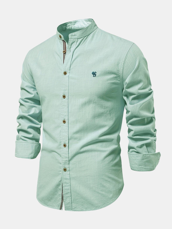 Mathias - Camisa De Lino De Manga Larga Con Cuello Alto