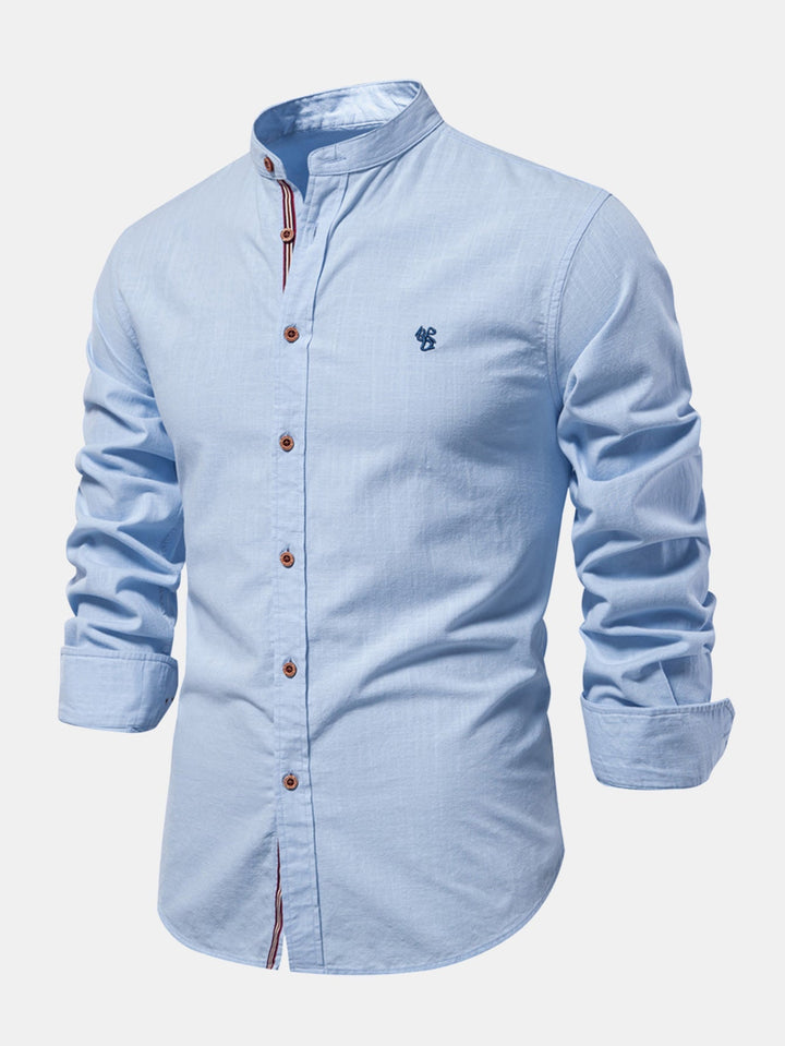 Mathias - Camisa De Lino De Manga Larga Con Cuello Alto